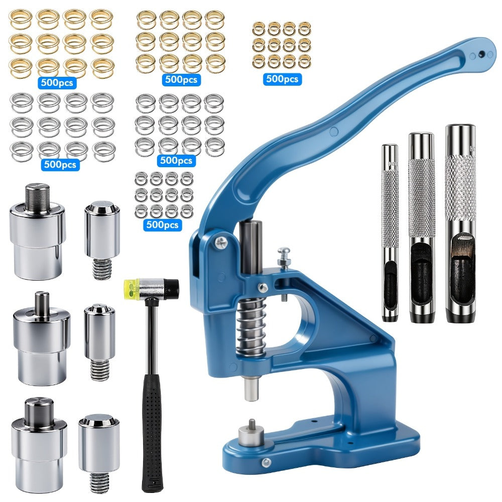 Grommet Machine Kit Heavy Duty Eyelet Punch Tool Set ¨C 3 Setting Dies 3 Punching Dies 6mm 10mm 12mm Hand Press with 3000 Silver & Gold Grommets for Fabric Leather Canvas Tarp Crafts