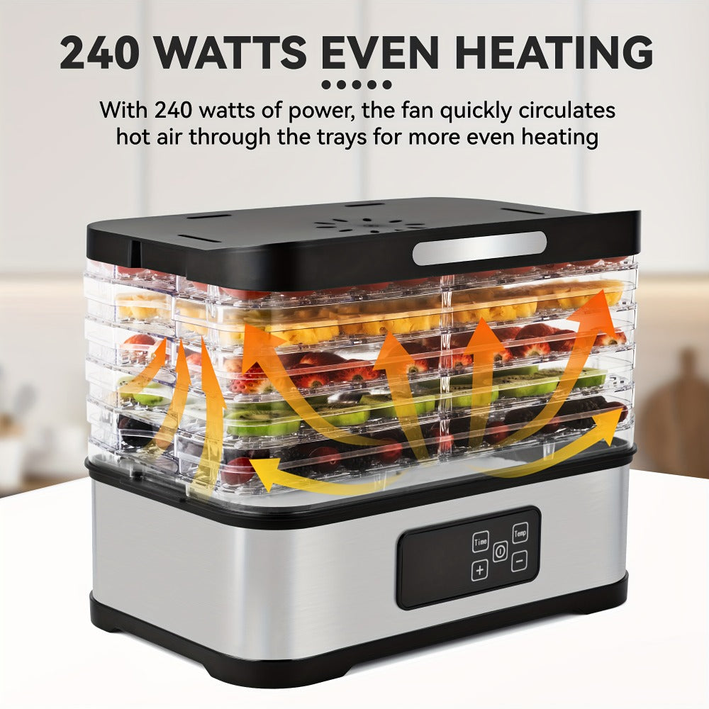 Food Dehydrator Machine 5-Tray with Digital Thermostat & Timer | Stainless Steel | Jerky Fruits Herbs Veggies Yogurt Pet Treats | Ultra-Quiet Energy-Saving | Home Kitchen RV Camping Dehydrator