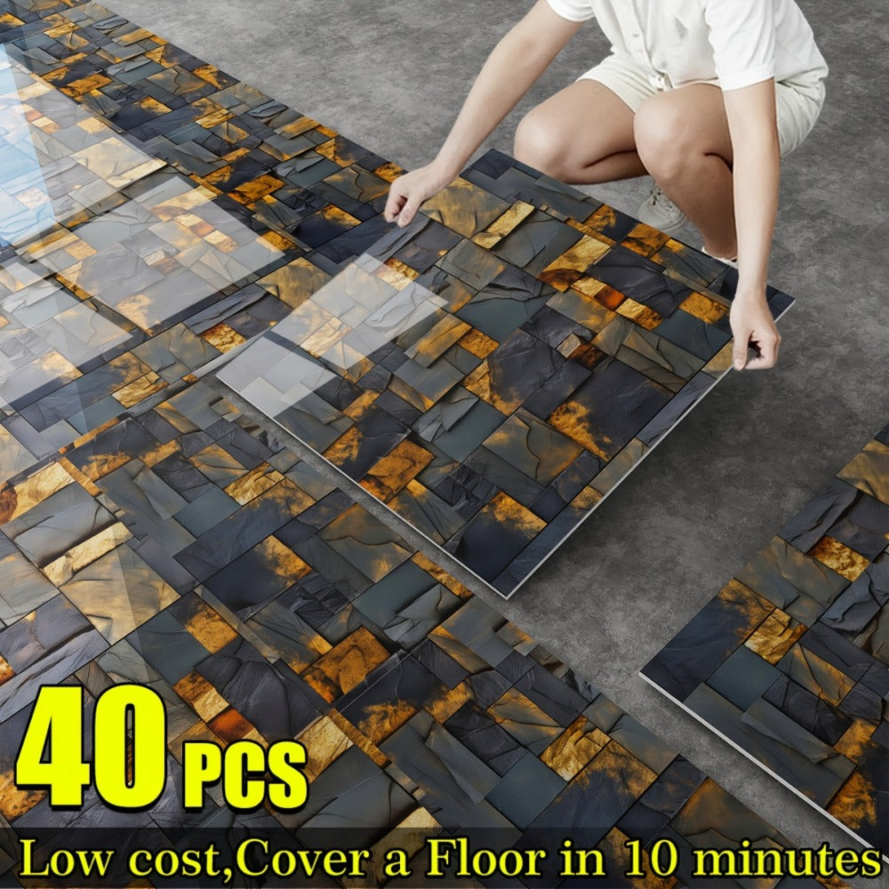 Marble Floor & Wall Decals 40-Pack Self-Adhesive Waterproof Removable Vinyl Sheets ¨C Luxury Marble Pattern Tile Stickers for Bathroom, Kitchen & Living Room