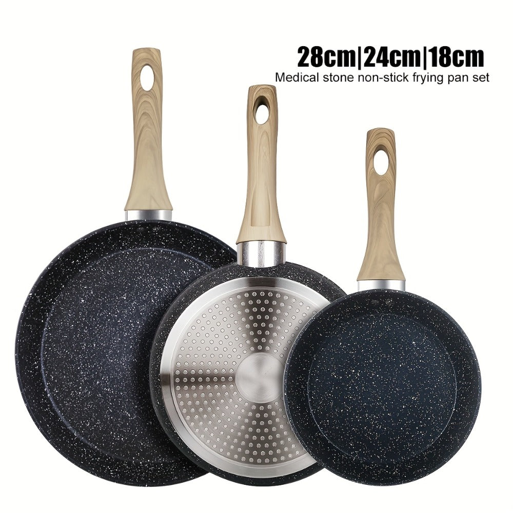 Non-Stick Frying Pan Set 3-Piece 7 9.5 11 Inch ¨C Dishwasher Safe Skillet Set with Insulated Handle | Induction Compatible Home Kitchen Pans in Beige Grey & Black | Durable Even-Heating Cookware