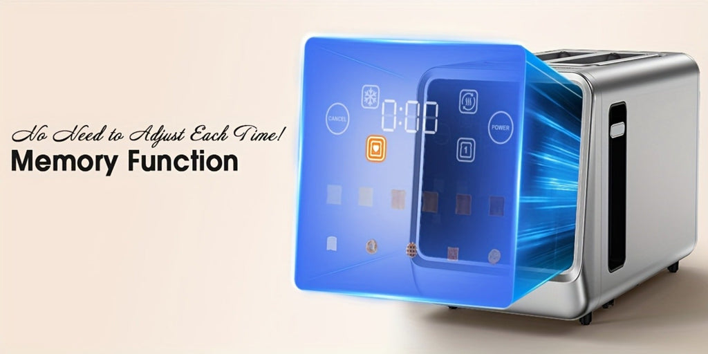 Smart Digital Toaster 2 Slice Touch Screen ¨C Stainless Steel with Memory Function, 5 Bread Types, 6 Shade Settings, 1.5-Inch Wide Slot, 900W Fast Toasting for Home Kitchen