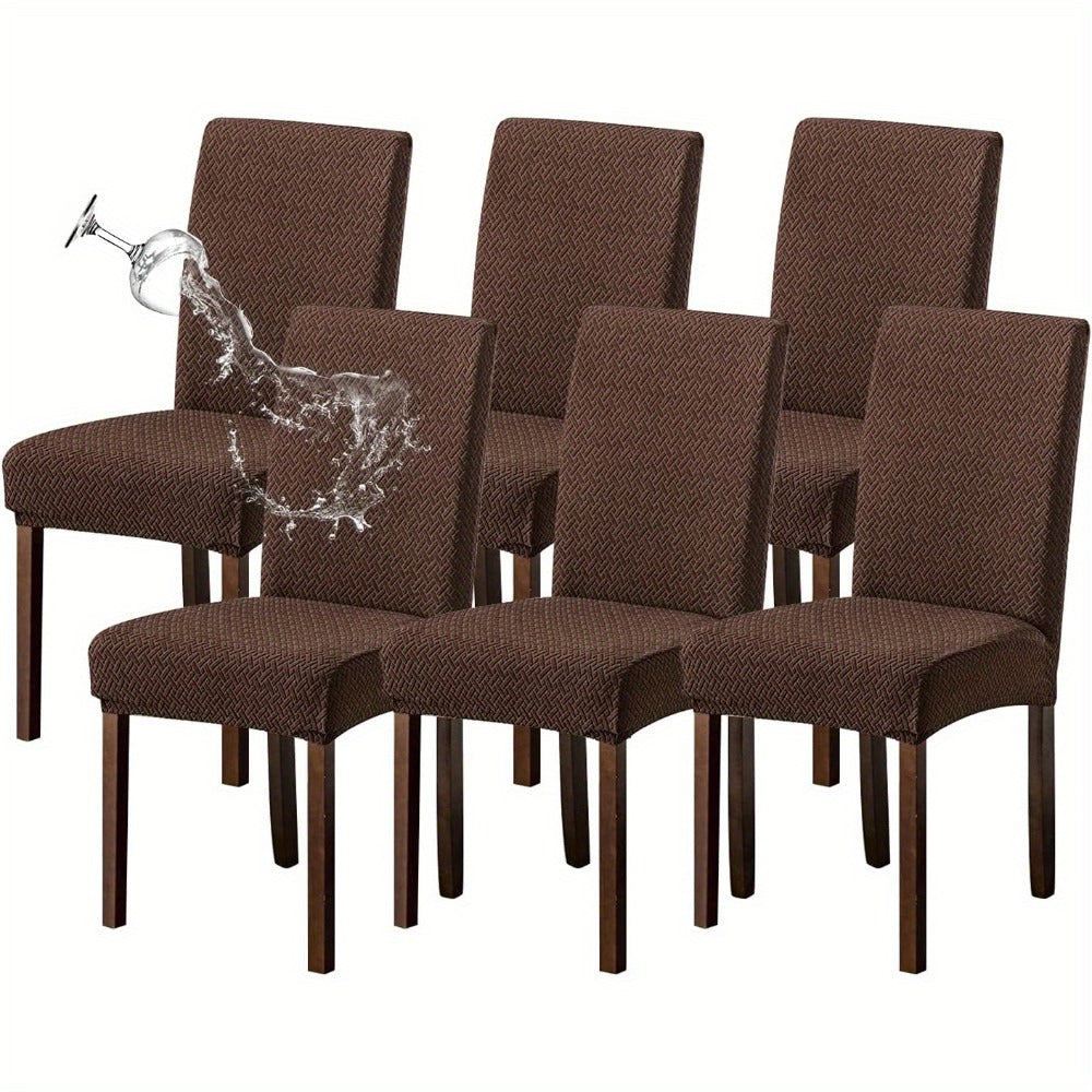 Dining Chair Covers Set of 4 6 Waterproof Stretch Parson Chair Slipcovers - Polar Fleece Jacquard Elastic Band Fit Kitchen Dining Room Chair Protector, 7 Colors, Beige Black Khaki Burgundy Gray