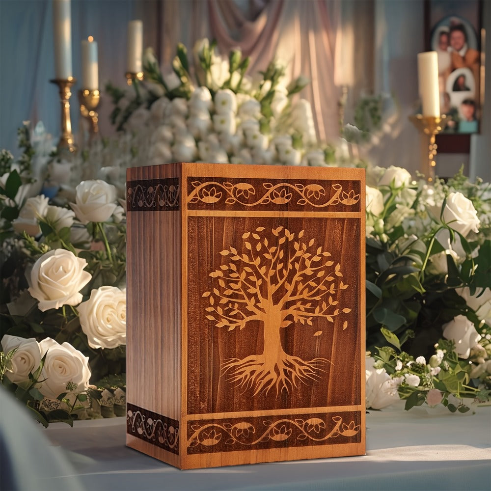 Cremation Urns for Human Ashes Adult ¨C Wood Tree of Life Memorial Urn Box 200 Cu In for Men Women Child Burial Funeral Keepsake Holds Adult Ashes Fits Pets Cat Dog