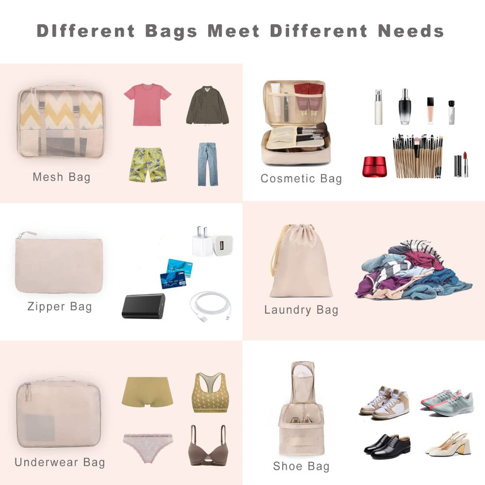 Packing Cubes for Suitcases 8PCS Set Travel Luggage Organizers Compression Bags Clothing Underwear Shoe Bag for Men Women