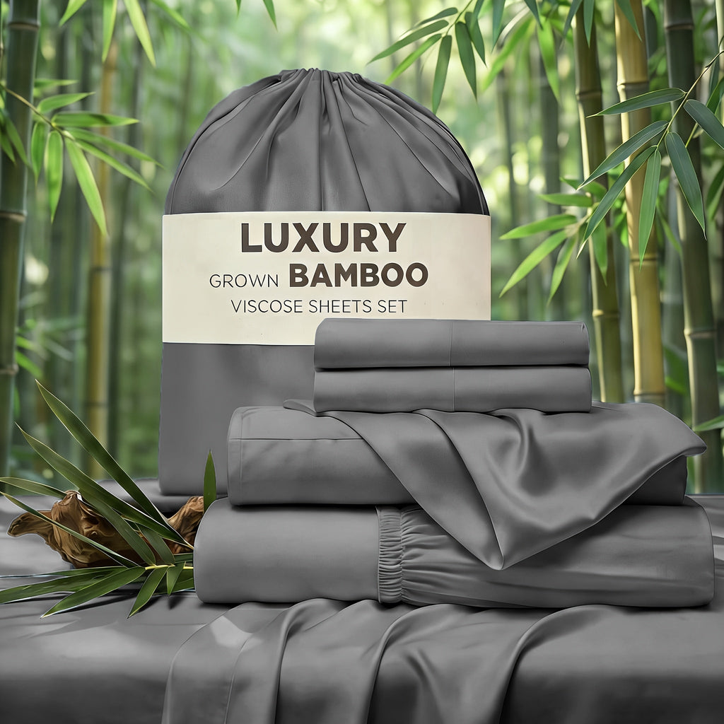 Cooling Bed Sheet Set 4 Piece Bamboo Rayon Deep Pocket Twin Full Queen King Extra Soft Wrinkle Fade Stain Resistant Hotel Luxury Pillowcase Bedroom Decor