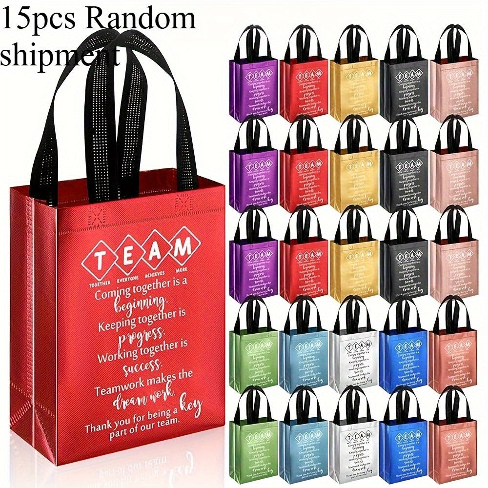 Gift Bags with Handles 15 Pack Reusable Fabric Tote Bags Inspirational Messages for Employee Appreciation Team Recognition Colleagues