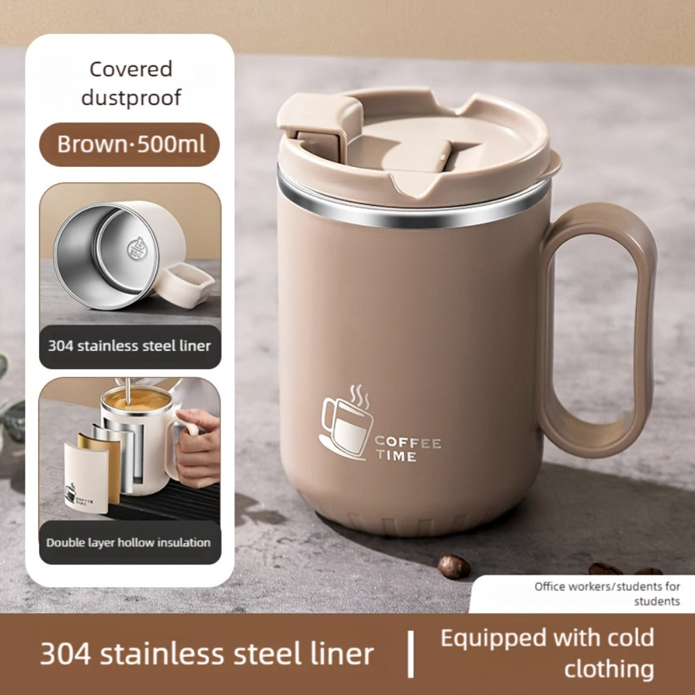 Stainless Steel Travel Mug Valentine's Letter Print Double Wall Insulated Coffee Cup Leak-Proof Lid 500ml Office Home Travel