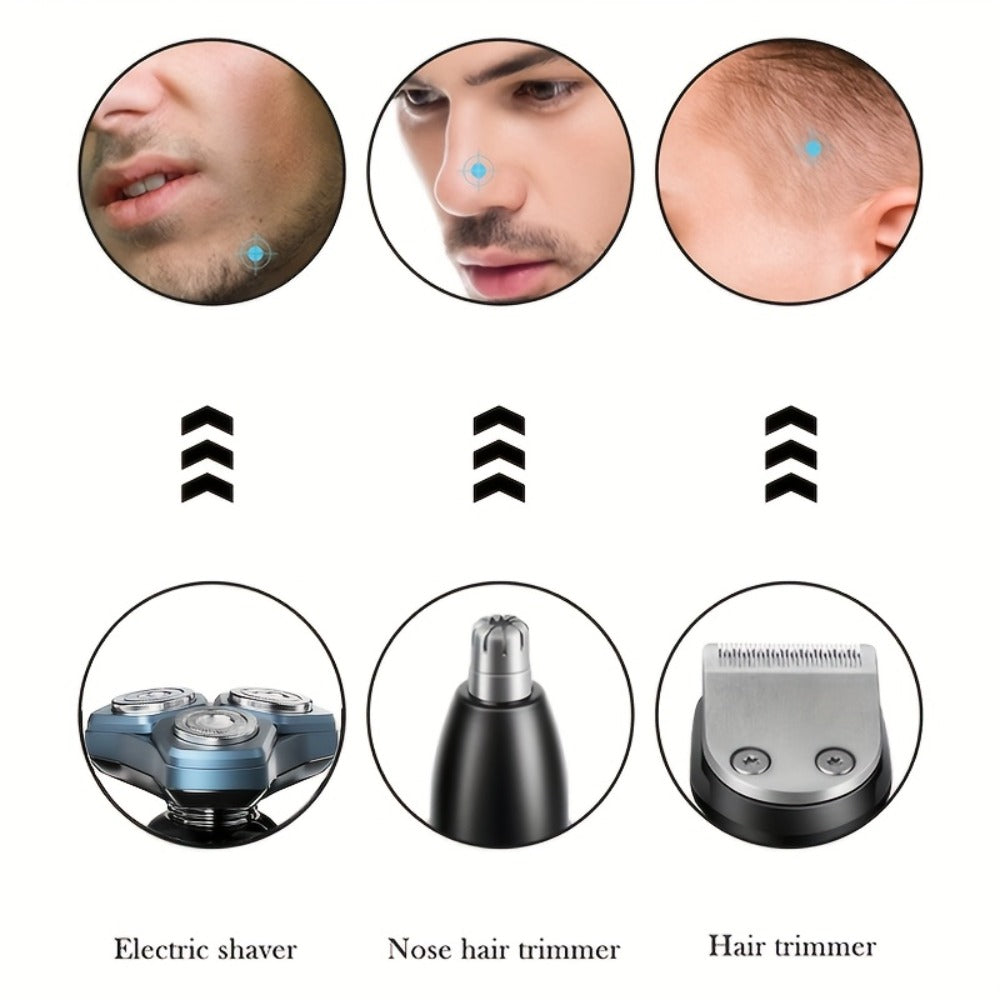 Rotary Shaver for Men 3-in-1 Cordless Rechargeable Electric Razor - Floating Head Wet Dry Shaver, 800mAh Lithium Battery, LED Display, Nose Hair & Sideburns Trimmer, Father's Day Gift
