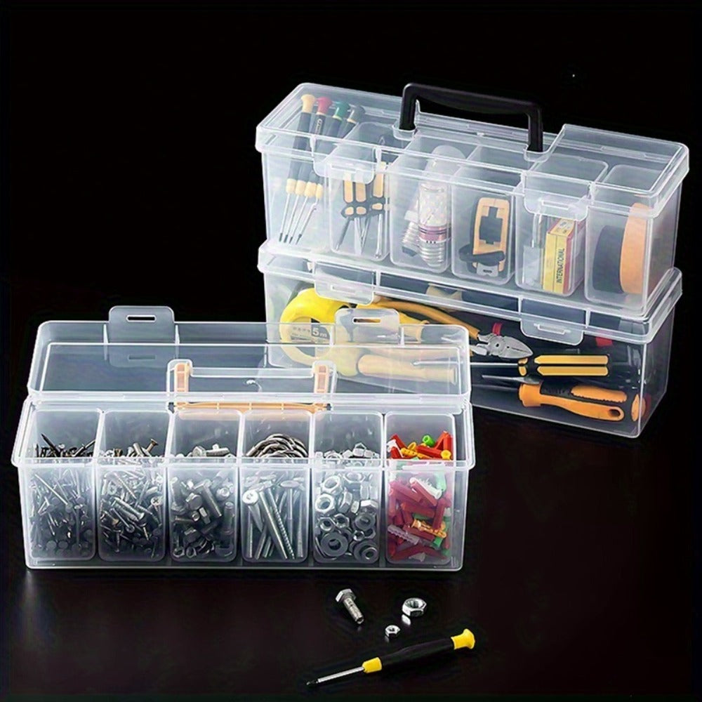 14-Piece Transparent Parts Organizer Box Set with Dividers, 2 Large + 12 Small Portable Storage Cases, Multi-Compartment Hardware Organizer for Screws, Nuts, Bolts, Beads & Small Parts