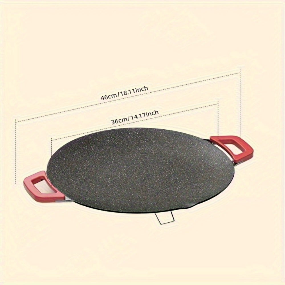Korean BBQ Grill Pan ¨C Round Non-Stick Multi-Functional Electric Grill Pan with Red Handle & Adjustable Settings, Home & Outdoor BBQ Pot for Family Gatherings, Available in 14.17¡± & 15.75¡±