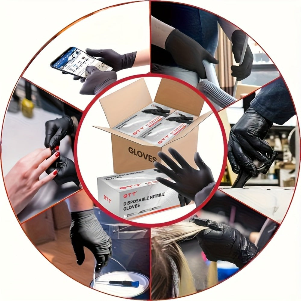 Nitrile Disposable Gloves 200 Count, Black Latex-Free Powder-Free Exam Gloves, Touchscreen Compatible, Chemical Resistant, Flexible Form-Fitting for Kitchen Automotive Industrial Medical Use, S M L XL