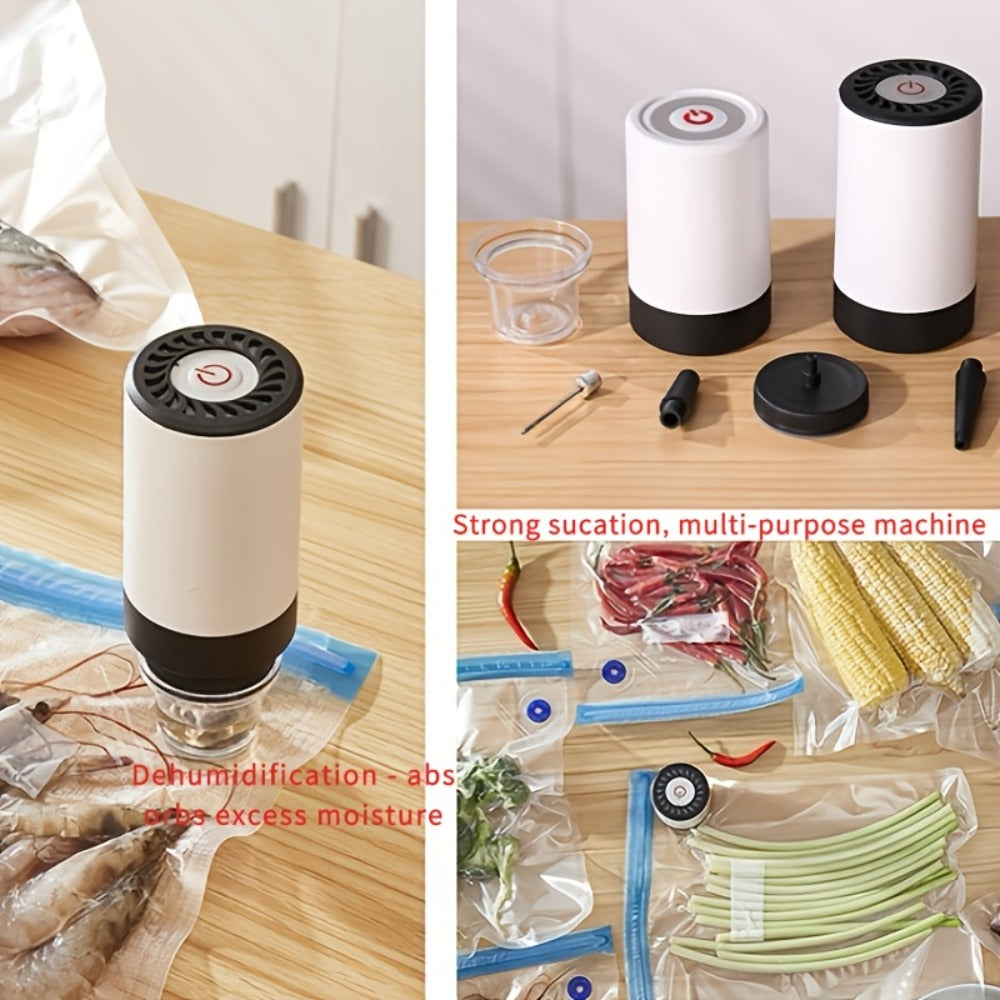 Cordless Vacuum Pump with Multiple Accessories ¨C Portable Food Vacuum Sealer & Dehumidifier for Food Preservation, Crisper Containers, Travel Space Saving & Outdoor Storage