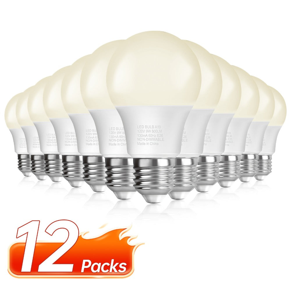 A19 LED Bulb 9W 800 Lumens 60W Equivalent 12 Pack ¨C E26 Base 80+ CRI Non-Dimmable Energy Efficient, Daylight 5000K Neutral 4000K Soft 3000K Warm White 2700K for Bedroom Office Study Home Lighting