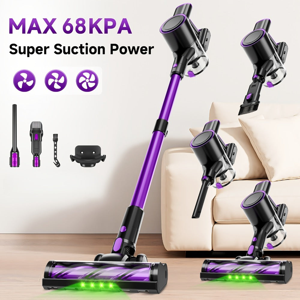 Cordless Stick Vacuum Cleaner 51-68KPa 3-Speed LED Floor Brush 45-Min Runtime Detachable Lightweight for Pet Hair Carpet Hard Floor