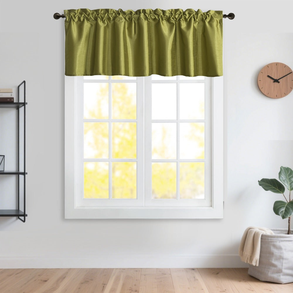 Kitchen Curtains 3 Panels Faux Silk Sheer Tier and Valance Set Rod Pocket 2 Tiers 26x36 inch + Valance 52x14 inch for Kitchen Bathroom Window Drapes