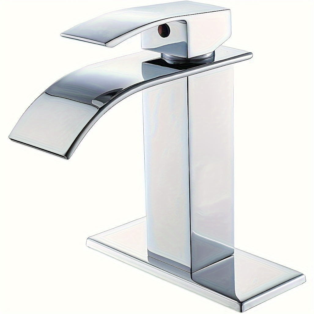 Waterfall Bathroom Sink Faucet, Single Hole or 3-Hole Mixer Tap with 6¡± Deck Plate, Ceramic Valve, Vanity Faucet for Farmhouse RV Bathroom, Brushed Gold Matte Black Nickel Chrome