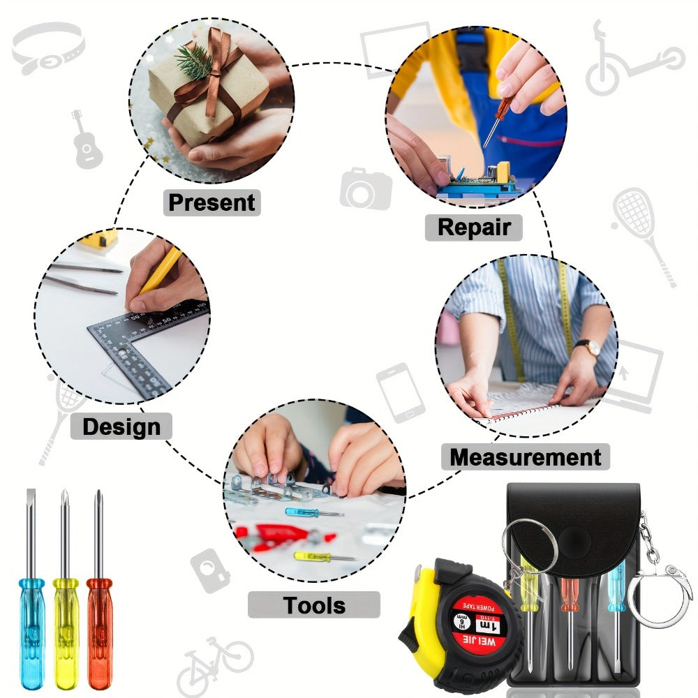 Mini Tape Measure & Screwdriver Keychain Tool Set 96 Pack ¨C Bulk Party Favors for Men, Father's Day Gifts, DIY Emergency Keychain Tools, Compact Measuring Tape with Mini Screwdriver