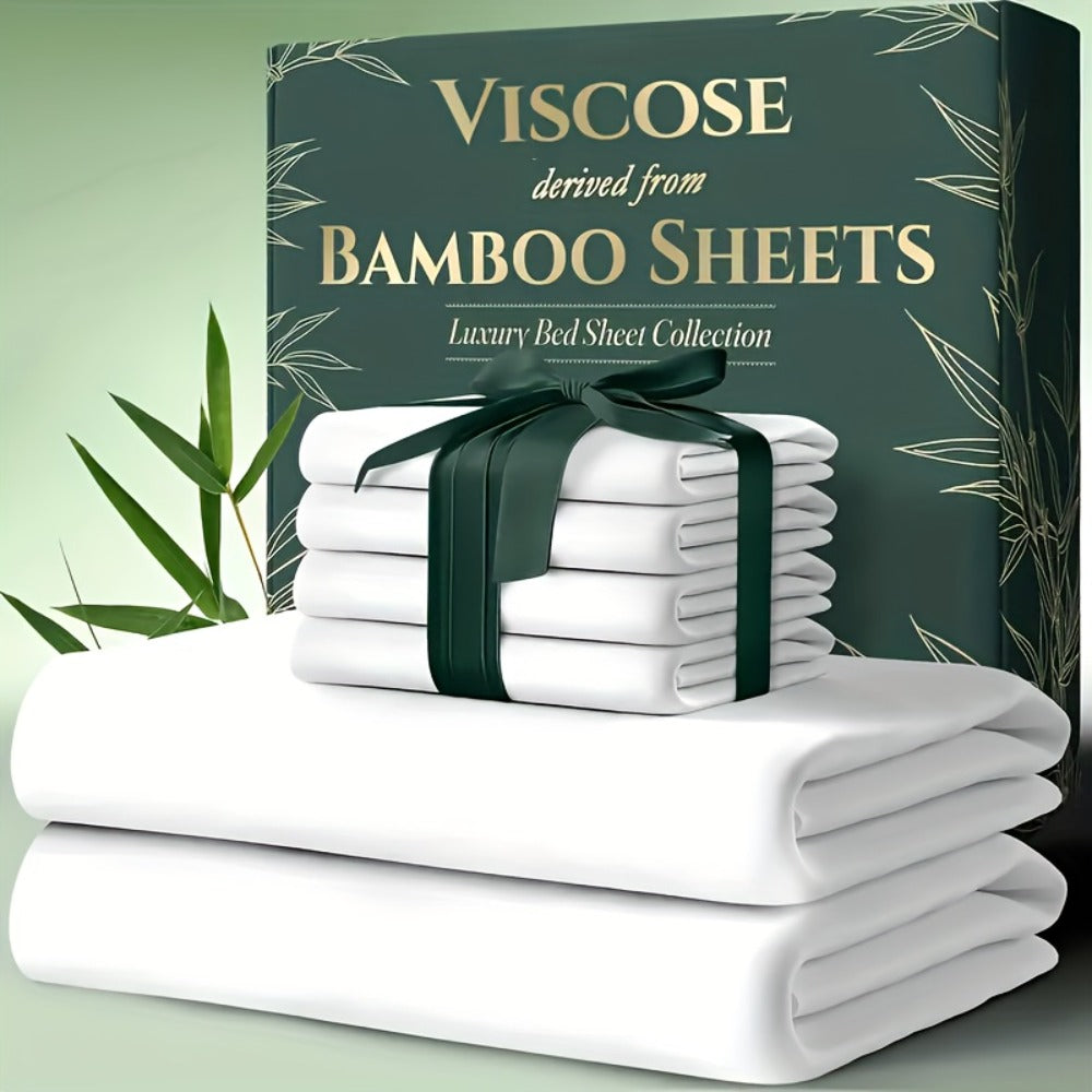 Bamboo Cooling Bed Sheets 6-Piece Set Deep Pocket Fits Twin Full Queen King Ultra-Soft Breathable Bedding for Hot Sleepers Machine Washable Double-Stitched
