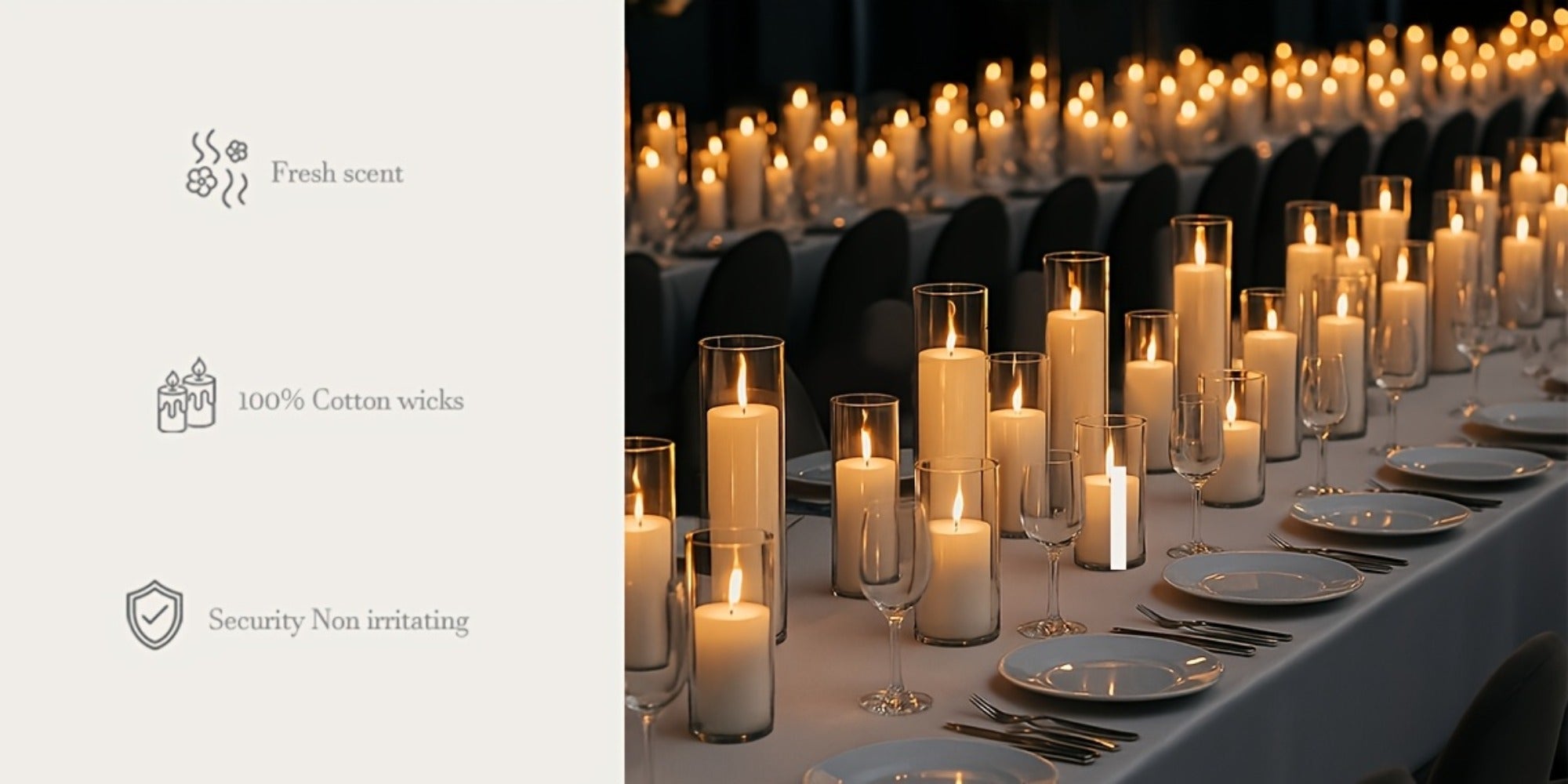 Pillar Candles with Clear Glass Hurricane Holders ¨C Unscented White Cylinder Candles & Vases for Wedding Centerpieces, Party Tables, Home & Office Decor, Bulk Set 24 or 48 Pieces