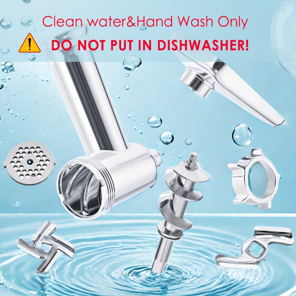 Metal Meat Grinder Attachment for KitchenAid Stand Mixers with 4 Grinding Plates 4 Blades 2 Sausage Stuffer Tubes Holder and Cleaning Brush Food Grinder for All KitchenAid Mixers