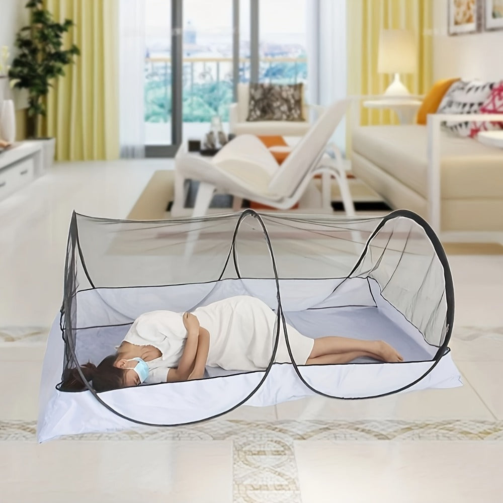 Foldable Mosquito Net for Bed Large Pop-Up Portable Mosquito Net for Camping Travel Patio Floor Bed No Setup Required Compact Machine Washable Polyester Seersucker White