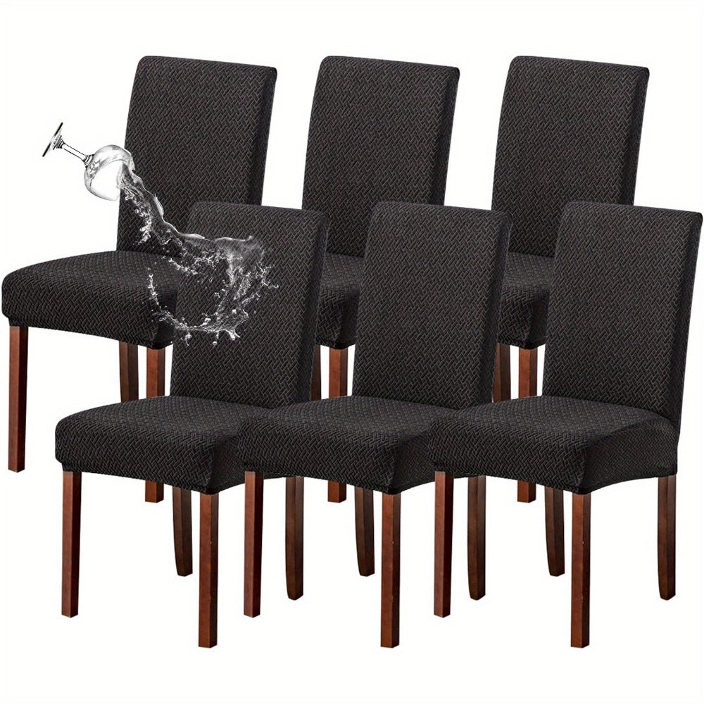 Dining Chair Covers Set of 4 6 Waterproof Stretch Parson Chair Slipcovers - Polar Fleece Jacquard Elastic Band Fit Kitchen Dining Room Chair Protector, 7 Colors, Beige Black Khaki Burgundy Gray
