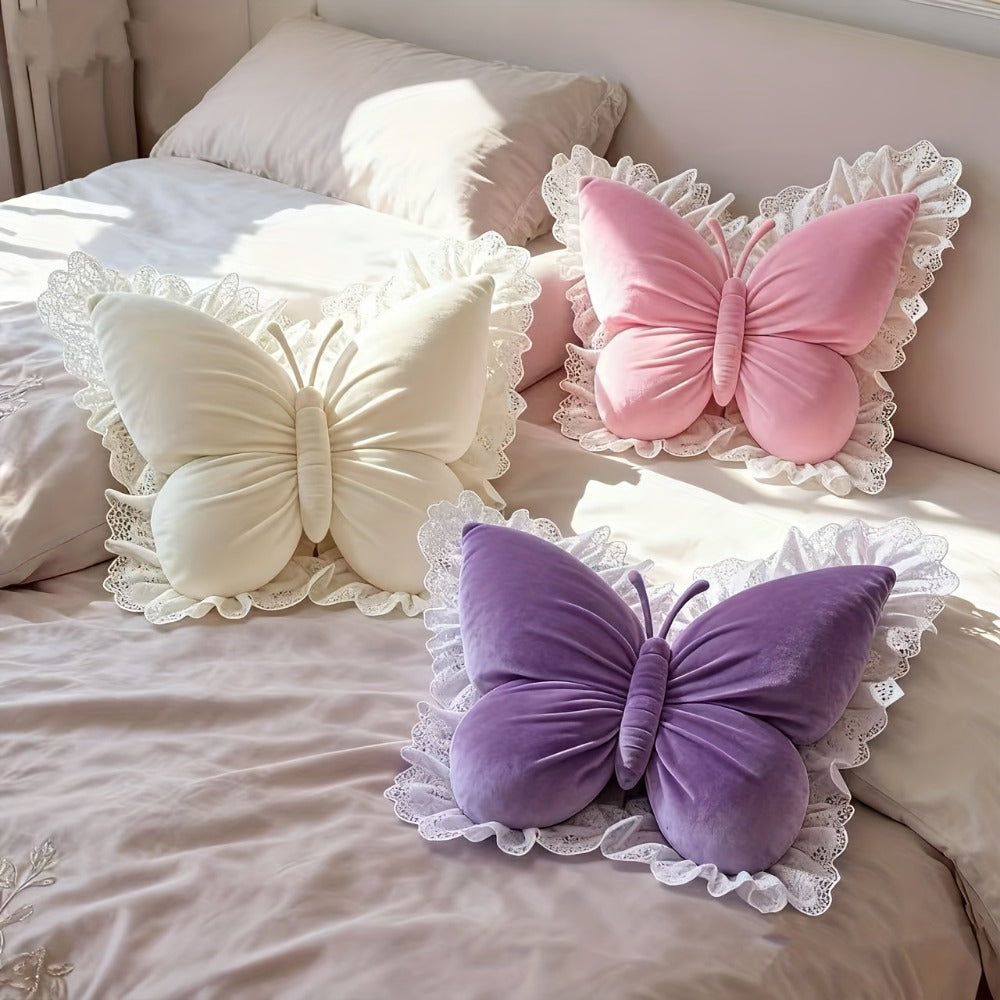 Butterfly Lumbar Pillow Cute Waist Support Cushion for Back Sleepers Home Bedroom Car Seat Sofa - Aesthetic Room Decor Gift for Women Birthday Pink Purple