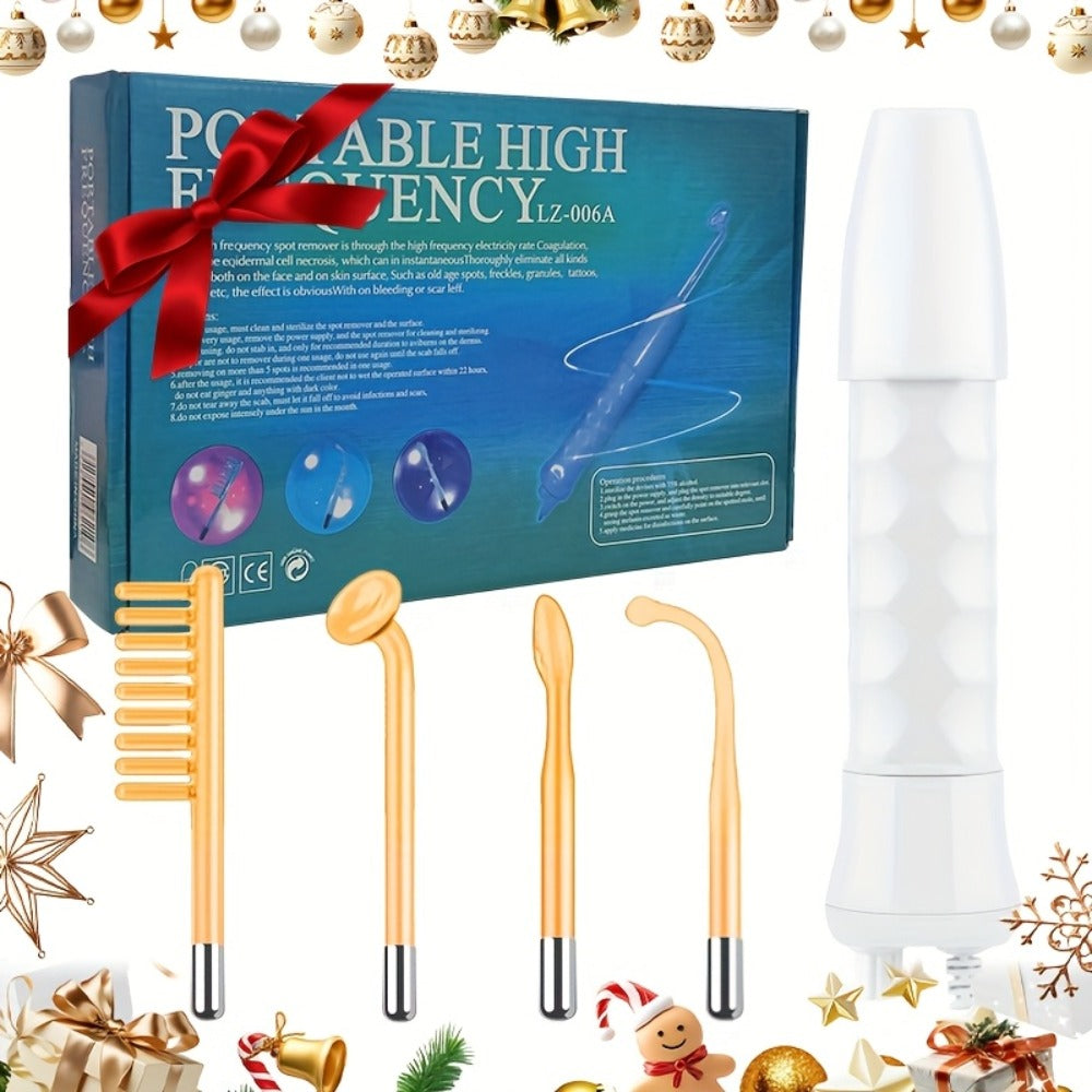 High Frequency Facial Massager 4-in-1 Professional Skincare Tool, Compact Plug-In High Frequency Wand for Face Acne Wrinkles Hair Growth, Elegant White Gift for Women Girlfriends Mothers