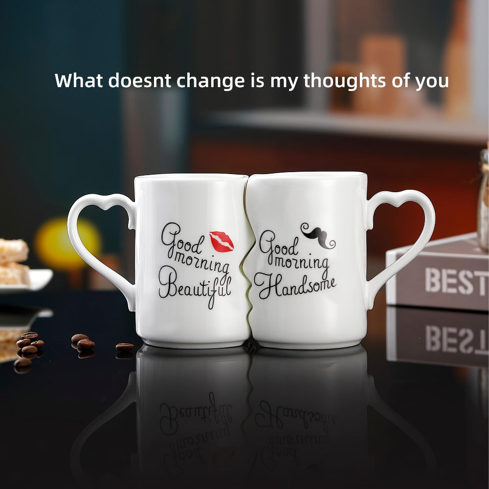 Kissing Couple Ceramic Mug Set 2pcs - Love Coffee Mug Anniversary Wedding Valentine Gift 360ml