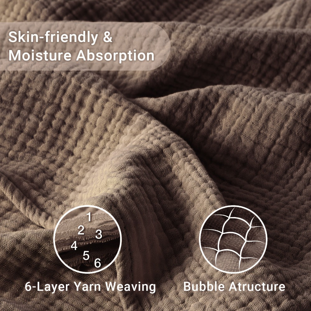 Muslin Blanket 100% Cotton 6-Layer ¨C Breathable Soft Gauze Throw for Couch & Bed, All Season, Machine Washable, 13 Colors, 5 Sizes
