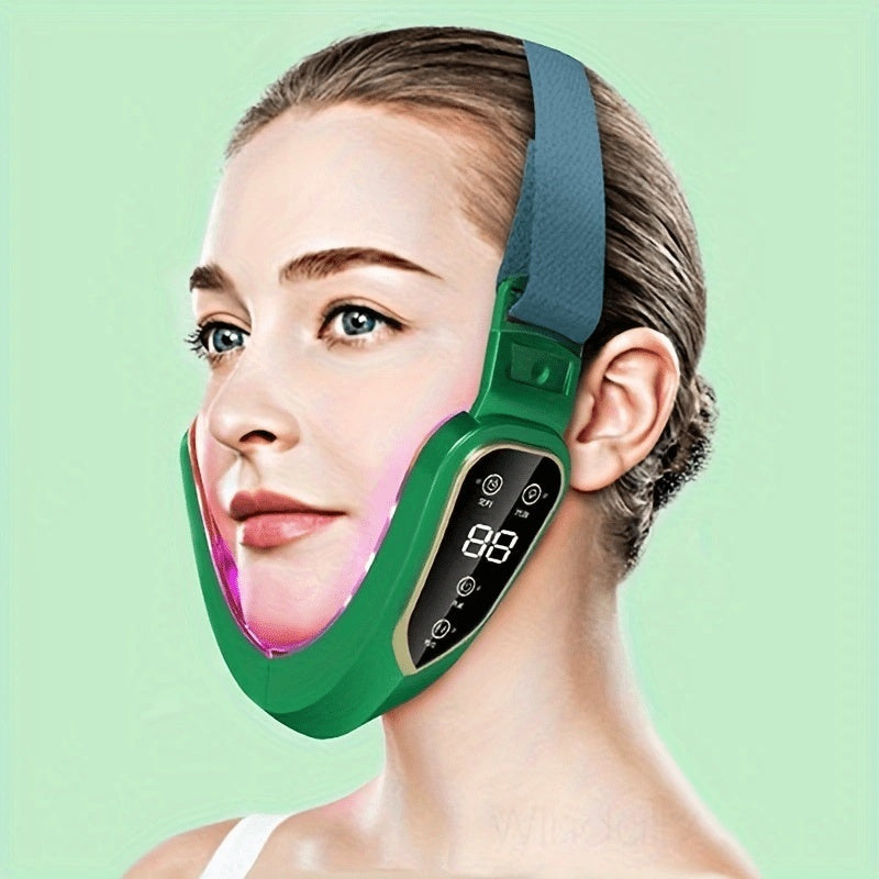 Double Chin Reducer Face Lifting Massager - 6-Speed Electric V-Line Facial Slimming Device, USB Rechargeable Jaw Exerciser & Skin Tightening Beauty Tool for Women, Dark Green / Light Green / Pink