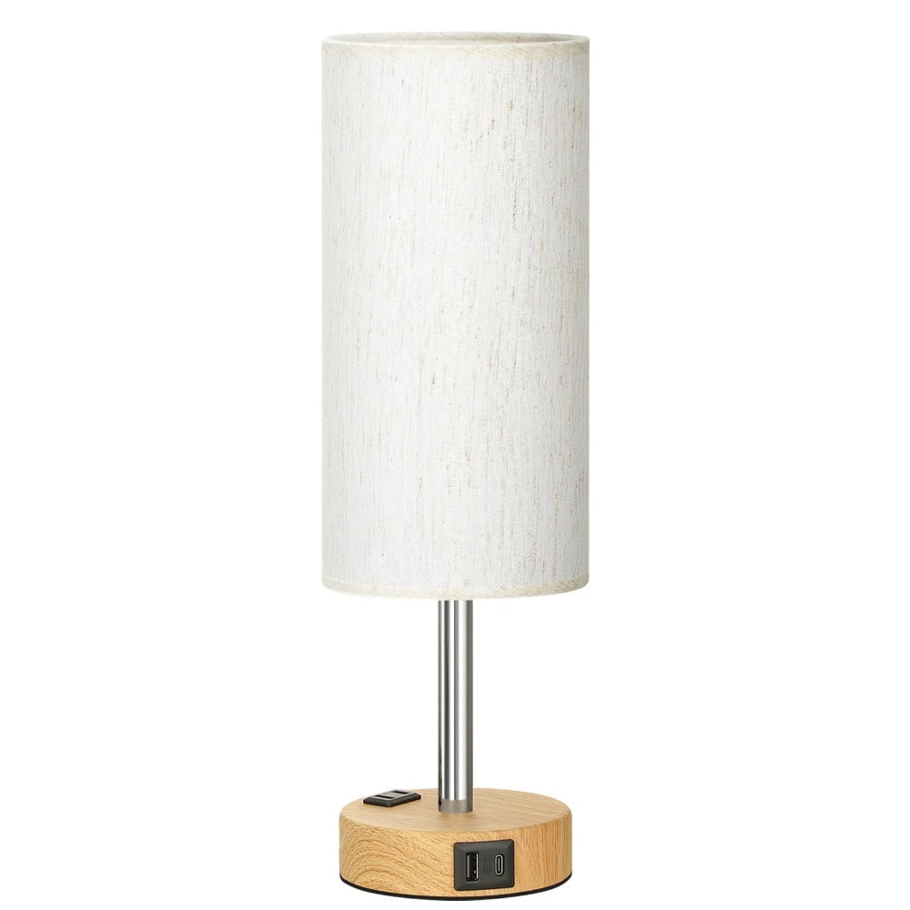 Dimmable Table Lamp with USB Charging Ports & AC Outlet - 3-Way Touch Control Bedside Nightstand Lamp, 6W LED Bulb Included, Wood & Metal Base, Modern Desk Light for Bedroom, Living Room & Office (1 or 2 Pack)