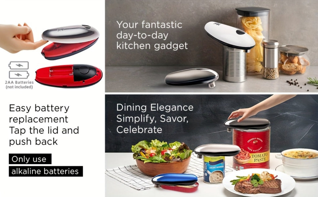 Electric Can Opener One Touch ¨C Automatic 360¡ã Rotation for All Can Sizes, Smooth Safe Edge, Battery Operated, Ideal for Seniors & Arthritic Hands, Kitchen Gadget