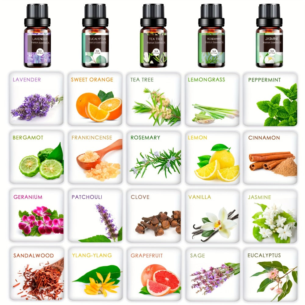 Essential Oil Set ¨C Pure Natural Aromatherapy Oils in Amber Glass Bottles for Diffuser & Humidifier, DIY Fragrance, Valentine's Day & Holiday Gift for Women, Girls, Friends & Family (12/20/26pcs)