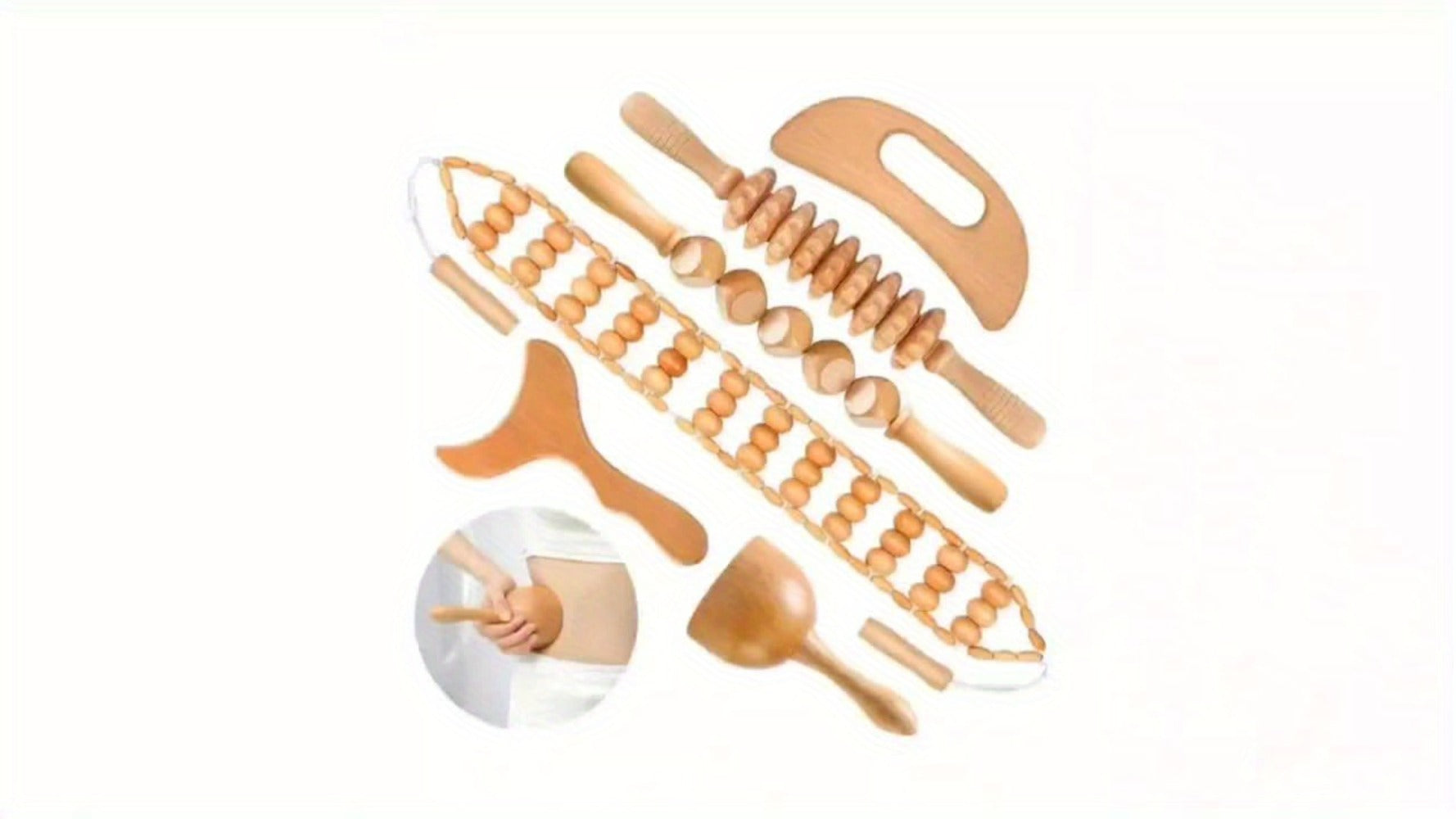 Wooden Massage Tool Set 6pcs Manual Facial Massager Kit with Wood Rollers Pointed Bead Textured Heads for Face Neck Full Body Relaxation Stress Relief Wellness Spa Gift for Women Men