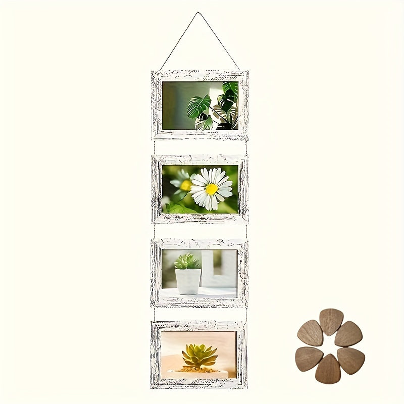 Picture Frame Set 4pcs Wooden Glass 4x6 with Flip-Top Display ¨C Collage Photo Frames for Wall & Desktop, Interchangeable Mat, Home Decor Room Aesthetic ¨C Wedding, Housewarming & Holiday Gift (White/Brown)