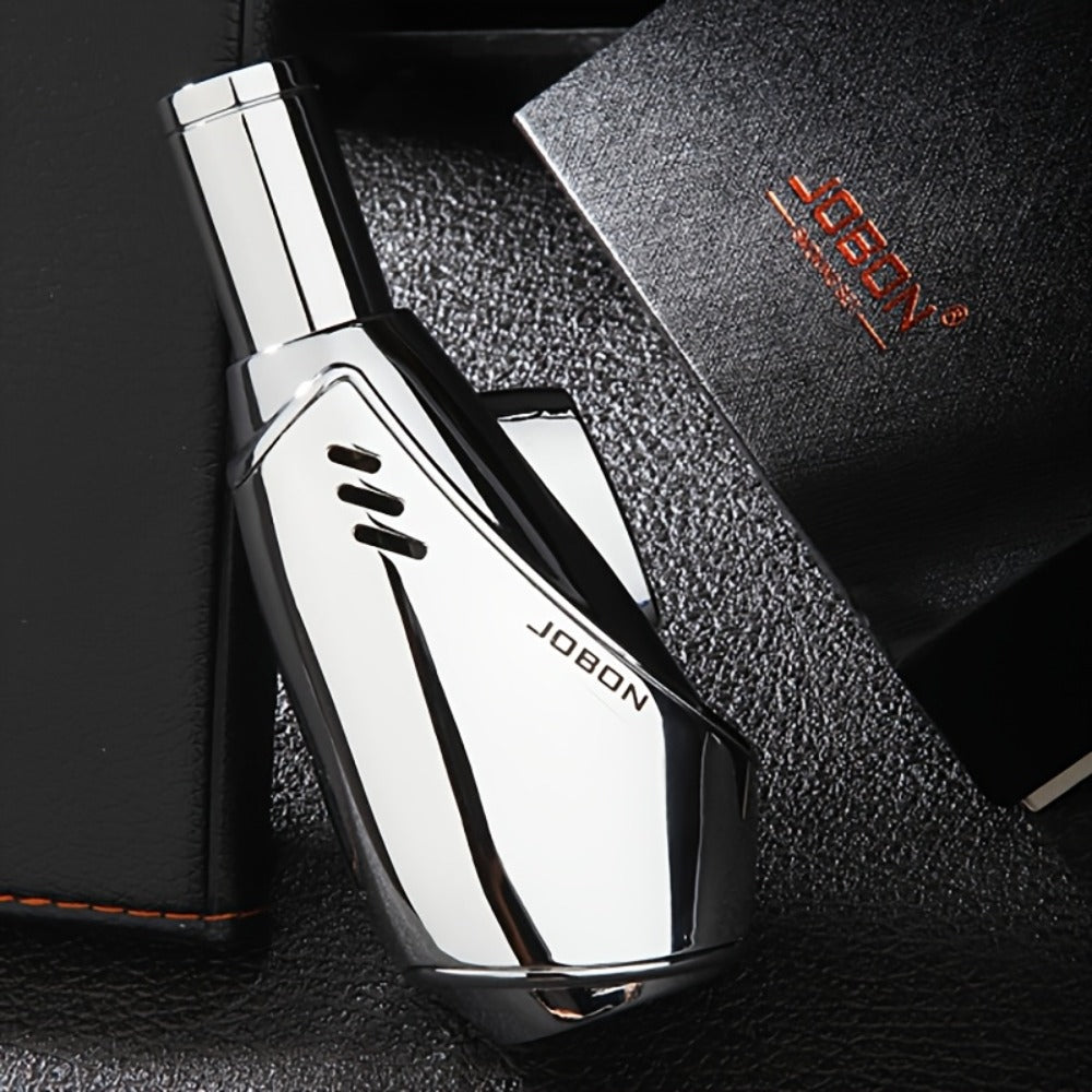 Torch Lighter Refillable Windproof Pocket Lighter with Punch Safety Lock High-Pressure Jet Flame Igniter for Cigar Candle Charcoal BBQ Cool Gift for Men Silver Gift Box