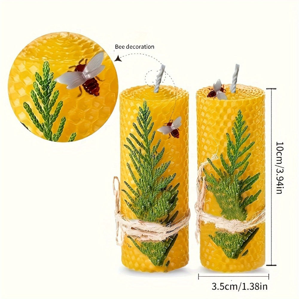 Beeswax Pillar Candles Hand Rolled with Honeycomb Texture ¨C 100% Pure Beeswax, 12+ Hour Burn, Gift Box Set for Home Decor, Christmas, Dinner & Holiday Decorations