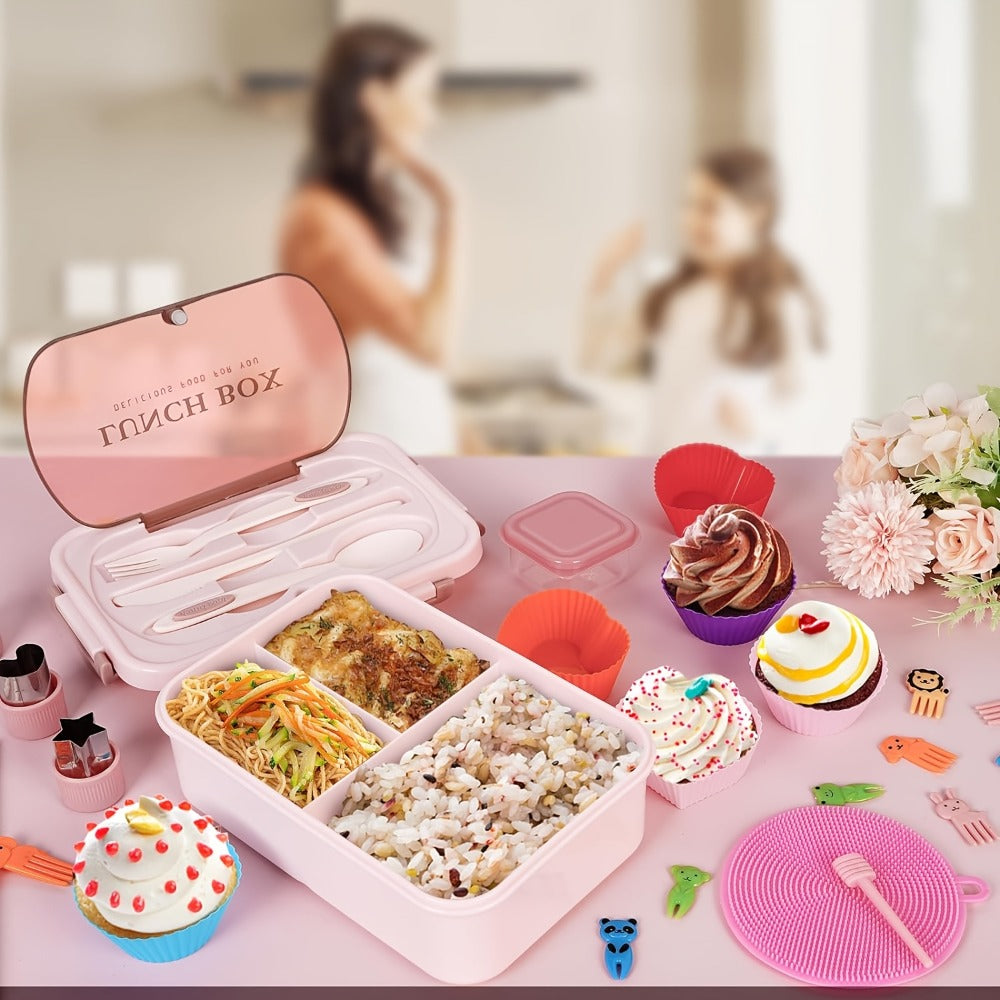 Sanrio Lunch Box Set 53pcs Bento Box with Thermal Bag Breakfast Cup Portable Sealed Compartment Microwave Dishwasher Safe for Work Picnic School
