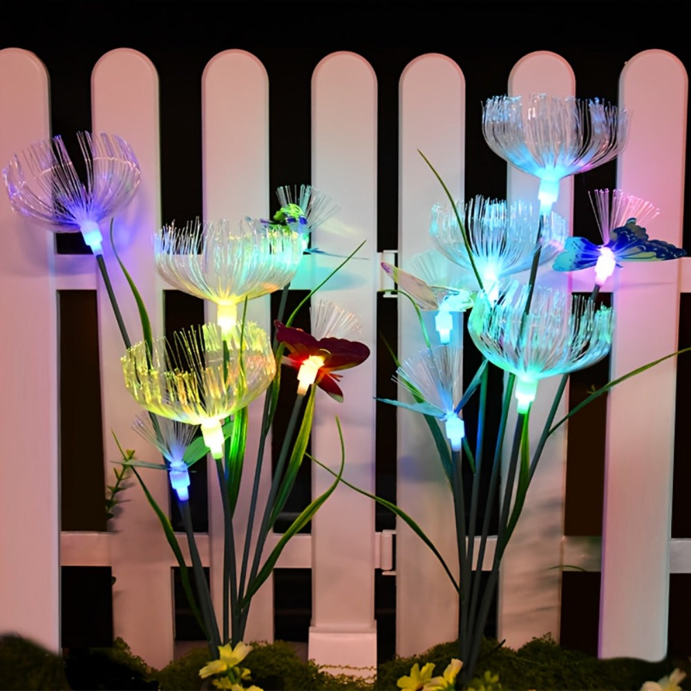 Solar Garden Lights 4-Pack, Fiber Optic Jellyfish Butterfly Stake Lights with 7-Color Changing LED & IP65 Waterproof ¡ª Solar Outdoor Lights for Garden Path, Yard, Patio & Holiday Decor