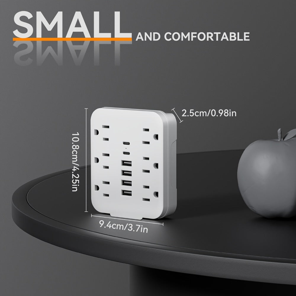 Wall Power Strip 12-in-1 with 6 AC Outlets & 6 USB Ports (2 USB-C) ¨C Compact Space-Saving Plug, 110-130V US Plug for Home & Office ¨C White & Black