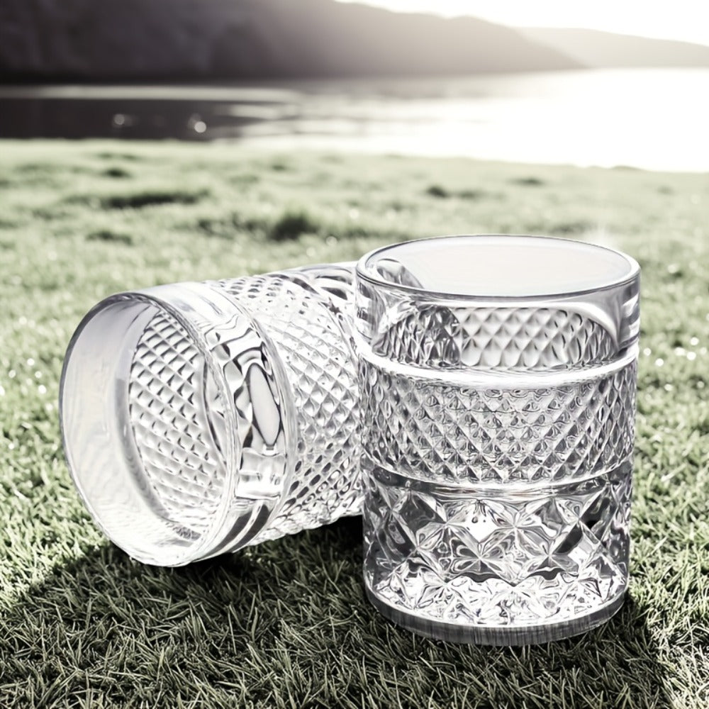 Italian Embossed Whiskey Glass ¨C Handcrafted XO Cocktail Tumbler | Aesthetic Roostertail Bar Beer Water Glass for Home Bar Gifting Party