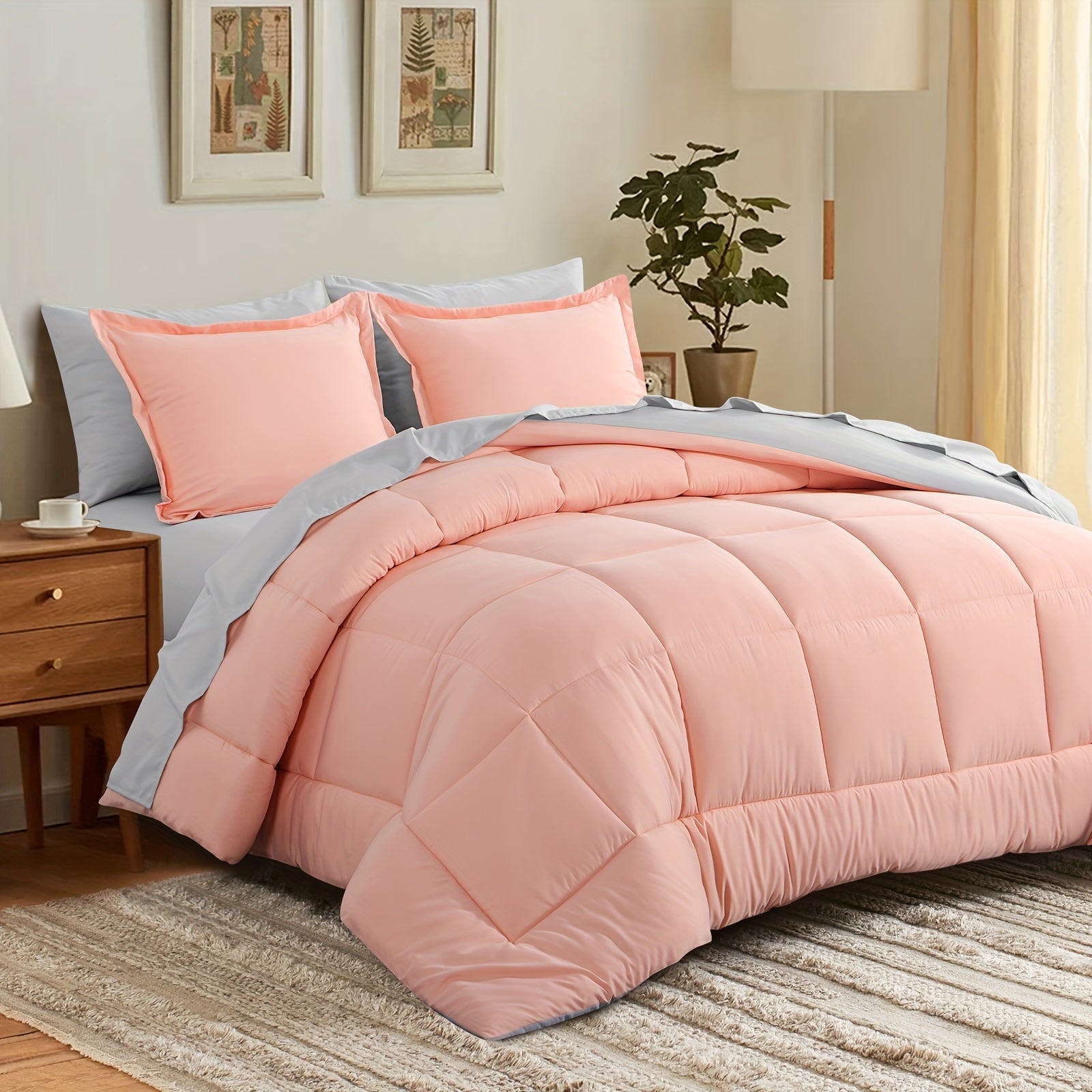 7 Piece Comforter Set Luxury Soft Fluffy Bedding All Season Bed in a Bag with Comforter Fitted Sheet Flat Sheet Pillowcases Hypoallergenic Breathable Easy Care Queen King Twin XL Full
