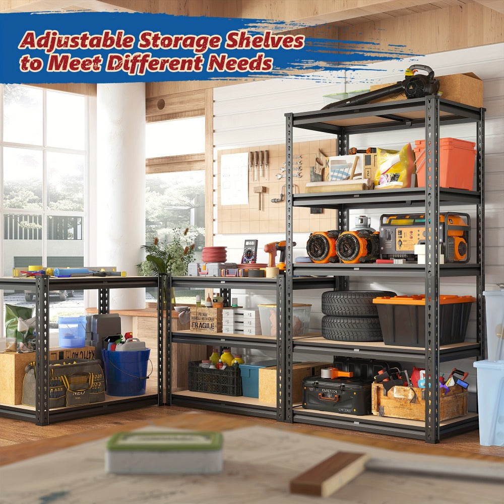 5-Tier Heavy Duty Garage Shelving Unit 2000LBS ¨C Metal & Wood Storage Shelves, Adjustable Utility Rack for Garage, Basement, Pantry, Warehouse, Kitchen & Office, Tool-Free Assembly, Black