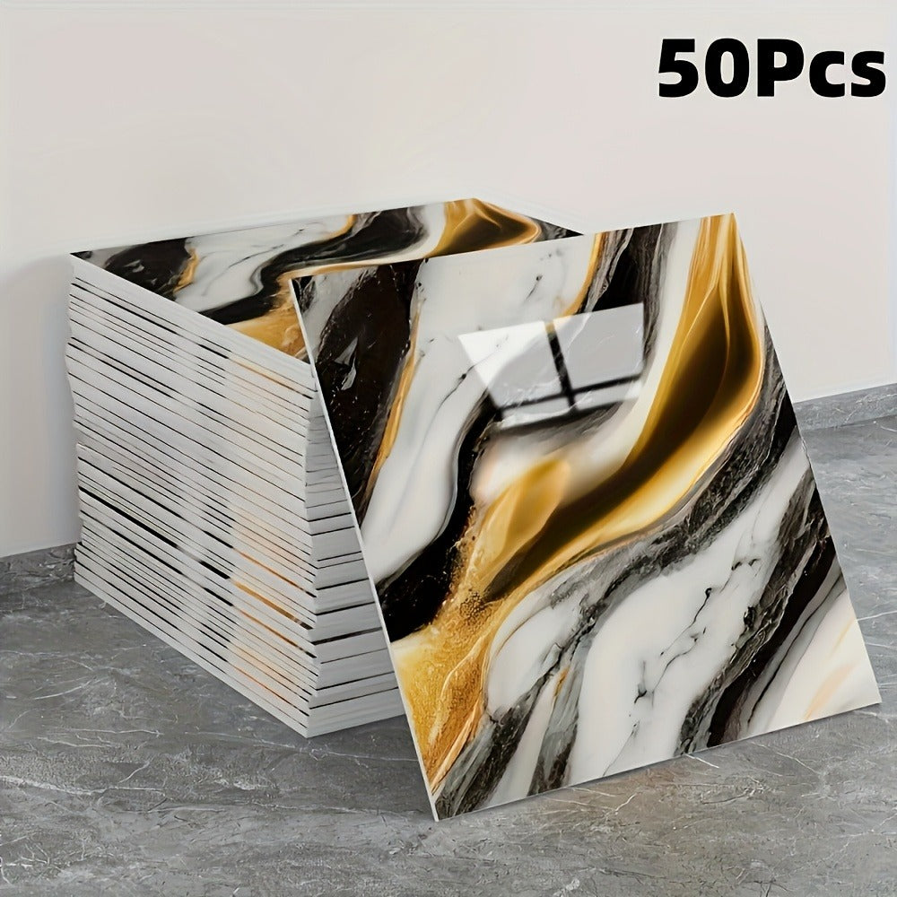 Peel and Stick Wall Tile Stickers Marble Pattern Self-Adhesive Waterproof Glossy Wallpaper 50/100Pcs for Kitchen Bathroom Living Room Home Decor