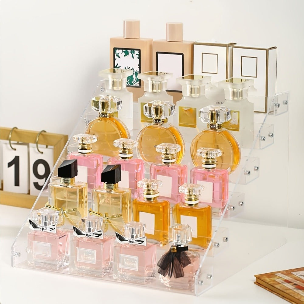 Clear Acrylic Makeup Organizer 5-Tier Cosmetic Storage with Multiple Compartments for Perfume Lipstick Skincare Nail Polish Jewelry Vanity Dorm Bedroom