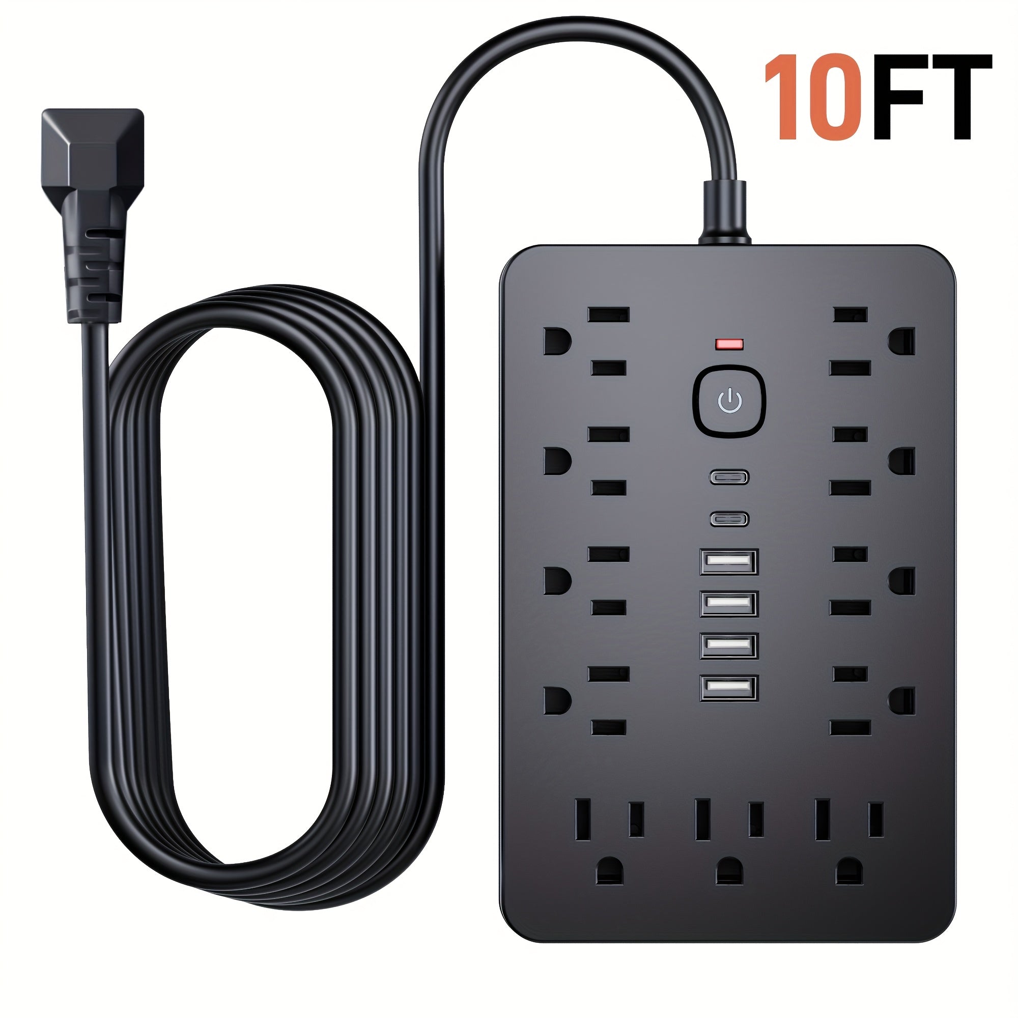 Surge Protector Power Strip 17-in-1 with 11 AC Outlets 4 USB-A 2 USB-C Ports Flat Plug Extension Cord Space-Saving Compact Design for Home Office Kitchen Desk Wall Charging Station
