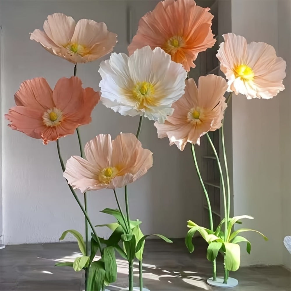 Giant Paper Poppy Artificial Flower - Super Large Floor Standing Fake Flower for Wedding Backdrop, Shop Window Display, Event & Party Decoration, Paper Art Floral Decor, Multiple Colors