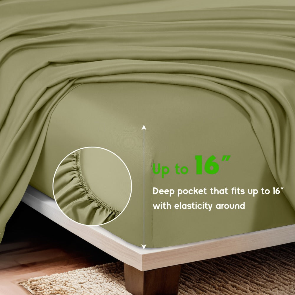 Bamboo Sheet Set 4pcs Cooling Deep Pocket Wrinkle Resistant Bedding All-Season Fitted Flat Sheet 2 Pillowcases Gift Box