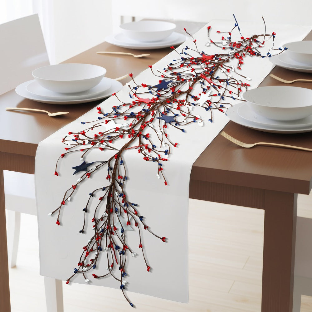 4th of July Garland with Fairy Lights 4.5Ft Patriotic Red White Blue Garland with 30 LED Lights Metal Stars Berry Branches Independence Day Door Decor Mantle Wreath Ornament
